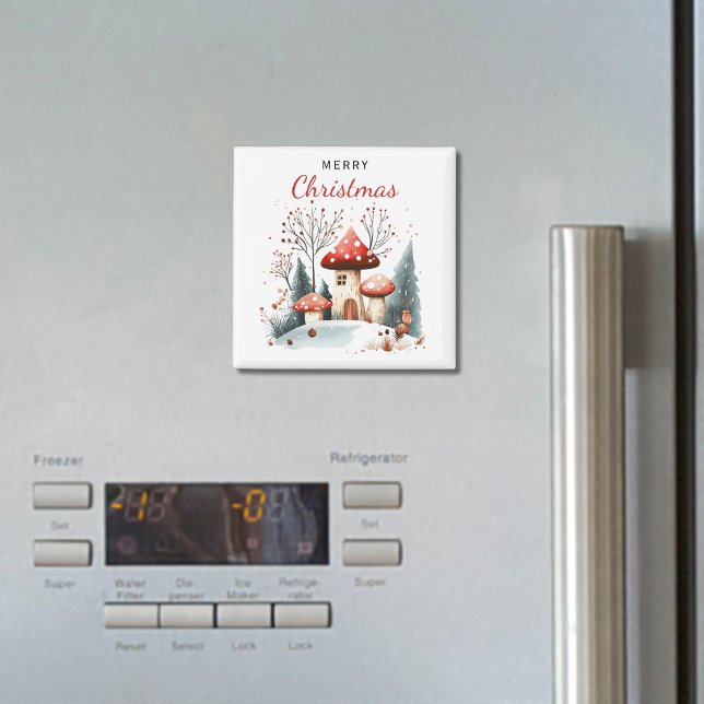 Aimant Joyeux Noël Aquarelle Bois d'hiver (Créateur téléchargé)