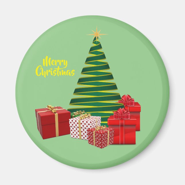 Aimant Joyeux Noël ~ Arbre avec cadeaux (Devant)