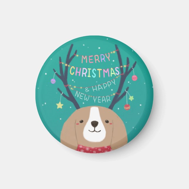 Aimant Joyeux Noël : Art d'Illustration Beagle (Devant)