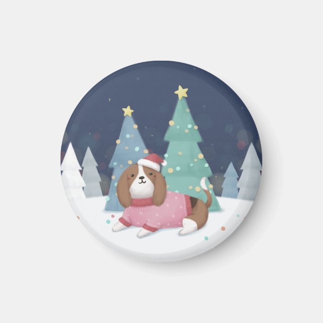 Aimant Joyeux Noël : Art d'Illustration Beagle (Devant)