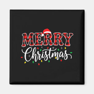 Aimant Joyeux Noël avec famille carreaux noir et rouge Me