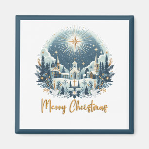 Aimant Joyeux Noël bleu et or