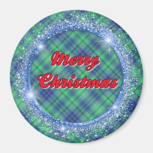 Aimant Joyeux Noël bleu Plaid Faux Parties scintillant ca