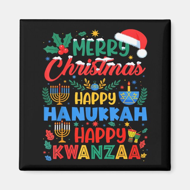 Aimant Joyeux Noël Bonne Hanoukka et Joyeux Kwanzaa H (Devant)