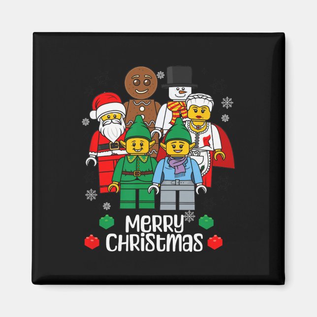 Aimant Joyeux Noël Briques de construction Père Noël Elfe (Devant)