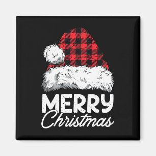 Aimant Joyeux Noël Buffalo à carreaux Chapeau rouge de Pè