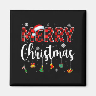 Aimant Joyeux Noël Buffalo à carreaux rouge Père Noël Fam