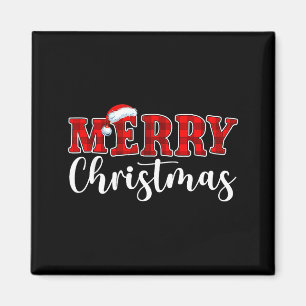 Aimant Joyeux Noël Buffalo Carreaux Rouge Chapeau de Père