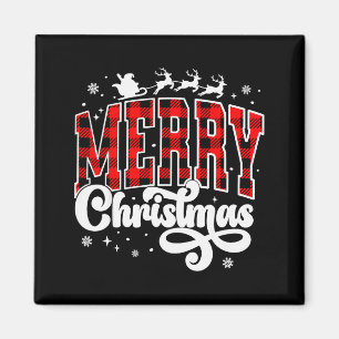 Aimant Joyeux Noël Buffalo Carreaux Rouge Père Noël Famil