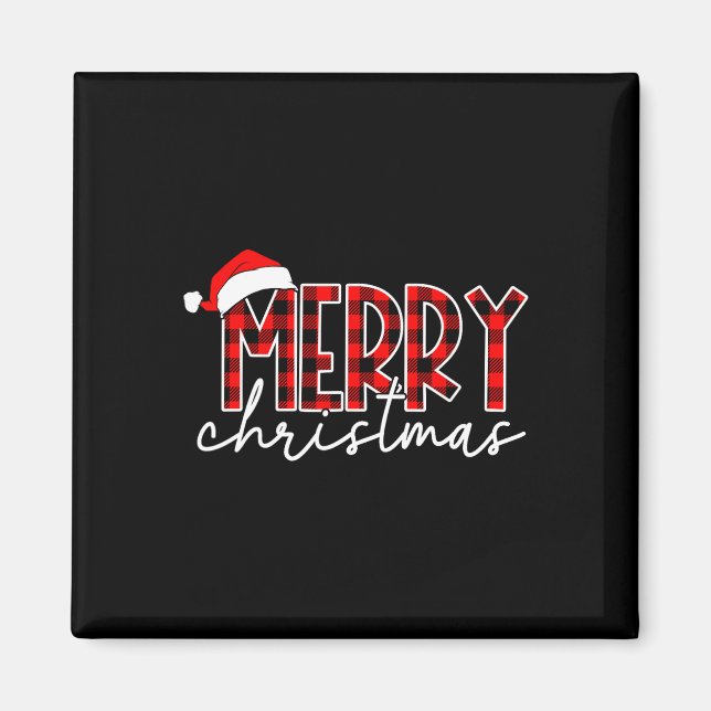 Aimant Joyeux Noël Buffalo Red Plaid Santa Hat Xmas P (Devant)