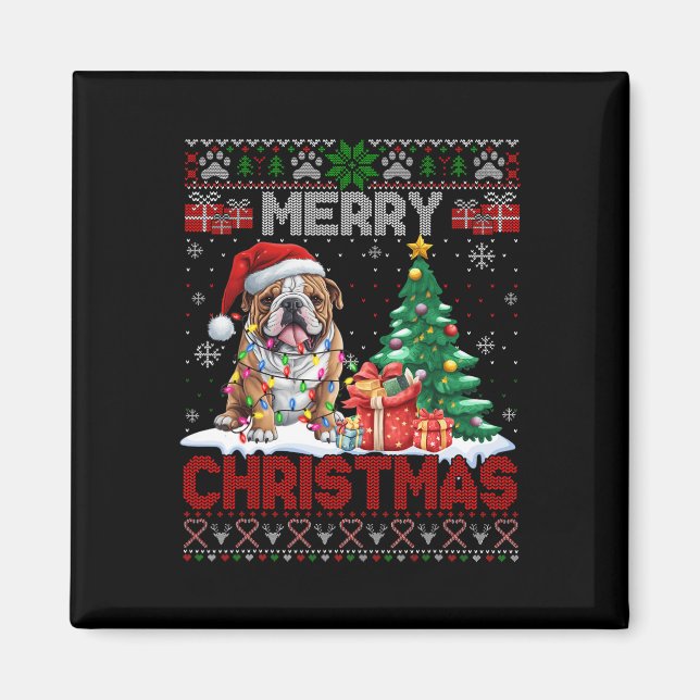 Aimant Joyeux Noël Bulldog Amoureux de les chiens famille (Devant)