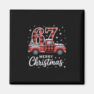 Aimant Joyeux Noël camion à carreaux rouges 67 Noël