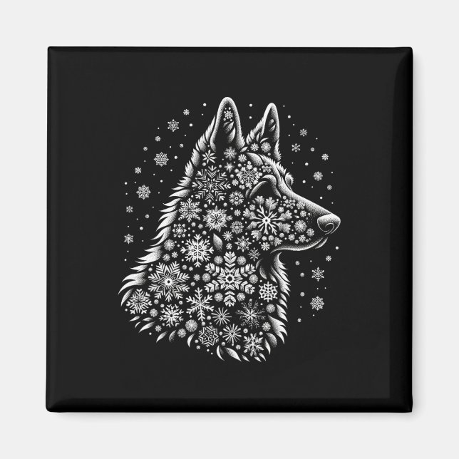 Aimant Joyeux Noël Chien de vacances - Flocon de neige al (Devant)