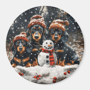 Aimant Joyeux Noël Chiens Chiens Snowman