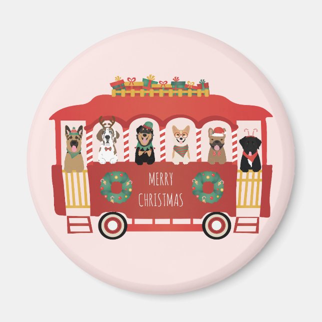 Aimant Joyeux Noël Chiens de vacances Trolly (Devant)