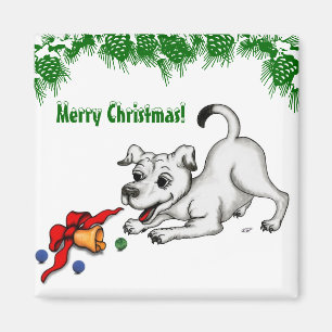 Aimant Joyeux Noël ! Chiot avec Bell et Ball