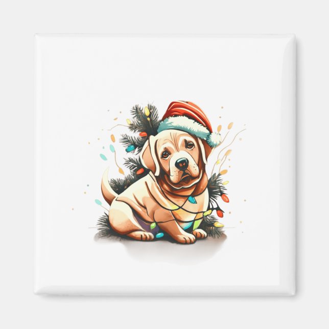 Aimant Joyeux Noël chiot Retriever doré  (Devant)