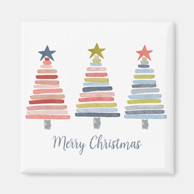 Aimant Joyeux Noël coloré arbres empilés (Devant)