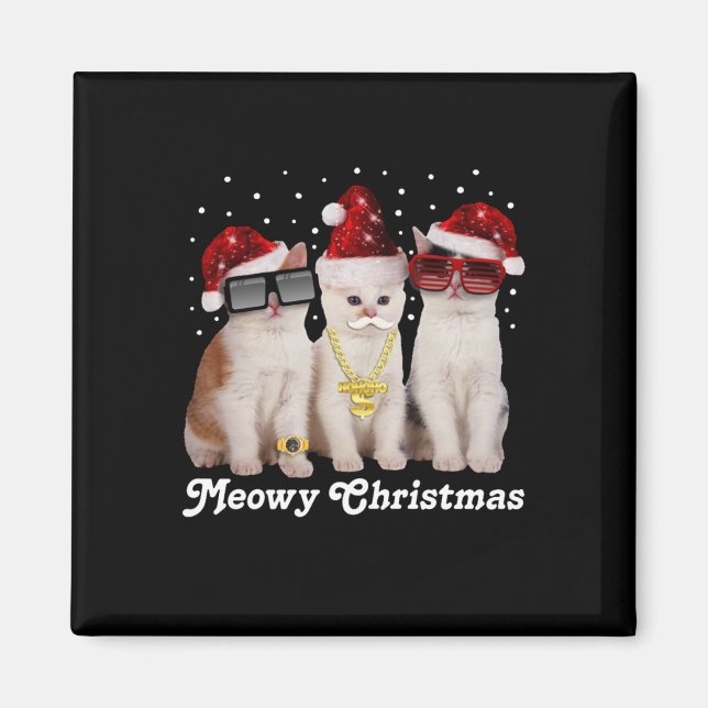 Aimant Joyeux Noël | Cute Chat avec Père Noël (Devant)