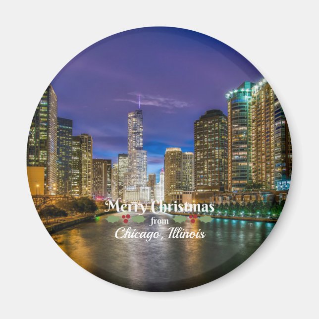 Aimant Joyeux Noël depuis Chicago, IL (Devant)