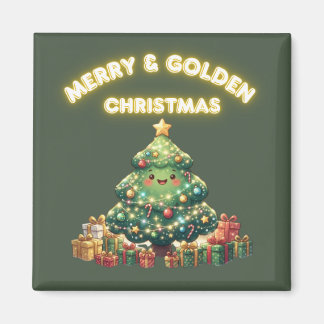 Aimant Joyeux Noël doré et brillant