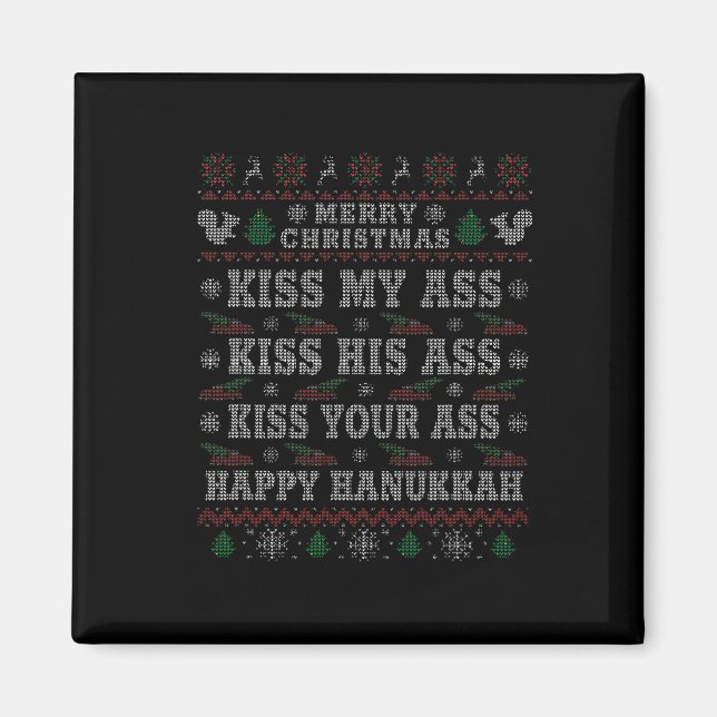 Aimant Joyeux Noël Embrasse Mon Hanoukka Joyeux (Devant)