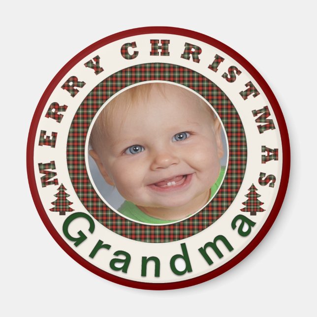 Aimant Joyeux Noël Grandma Photo de vacances personnalisé (Devant)