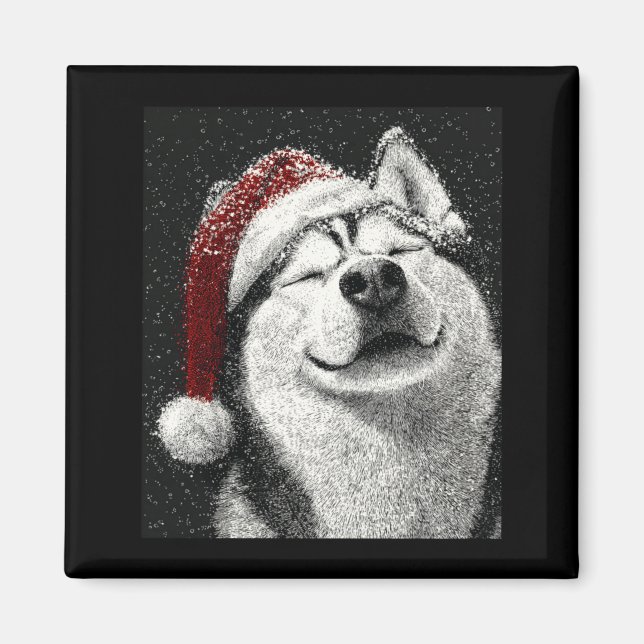 Aimant Joyeux Noël Husky Sibérien Manches Longues  (Devant)