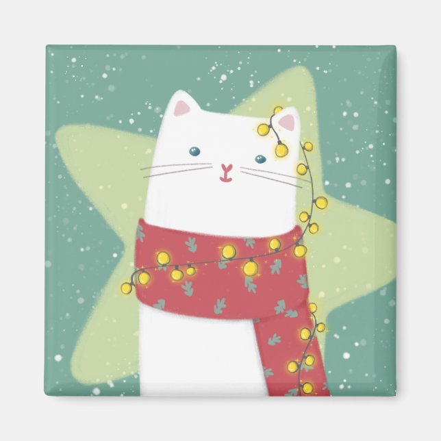 Aimant Joyeux Noël : Illustration de chat (Devant)