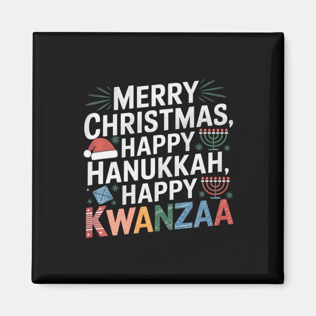 Aimant Joyeux Noël Joyeux Hanoukka Joyeux Kwanzaa 14 (Devant)