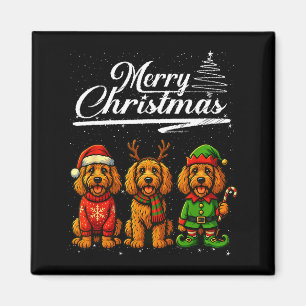 Aimant Joyeux Noël Labradoodle Renne Elfe Père Noël Chien