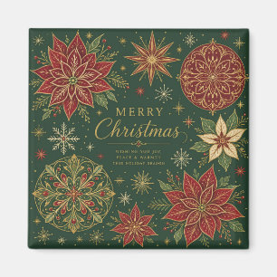 Aimant Joyeux Noël Mandala Orné de Poinsettia