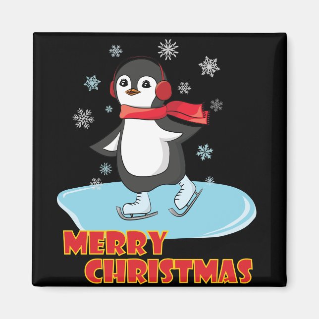 Aimant Joyeux Noël mignonne Penguin d'hiver (Devant)