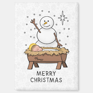 Aimant Joyeux Noël Nativité bébé Jésus Snowman