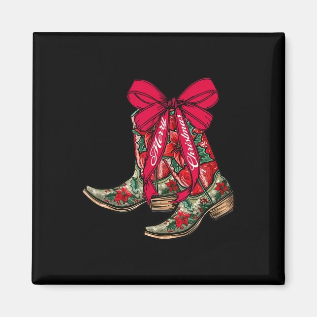 Aimant Joyeux Noël Noël Noël Bottes Cowboy Coquette Bow P (Devant)
