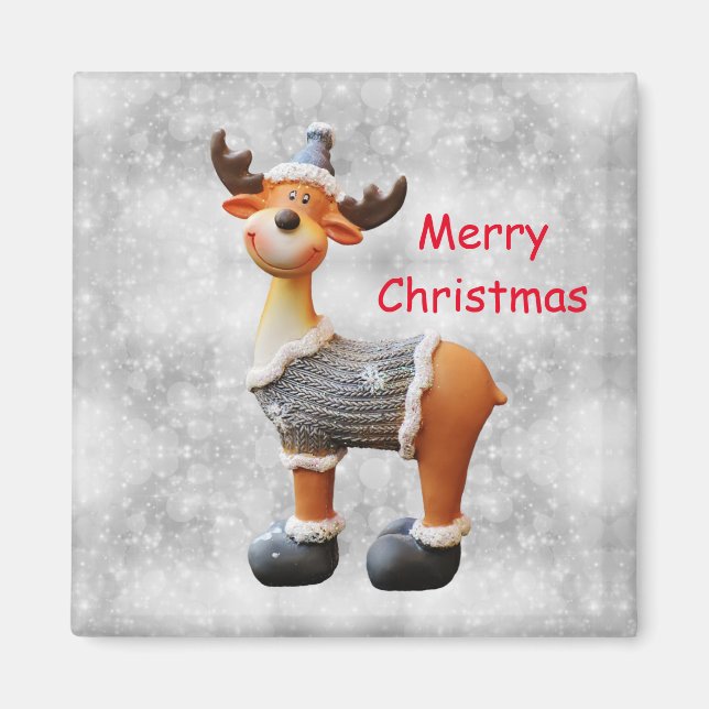 Aimant Joyeux Noël orignal portant un chapeau     (Devant)