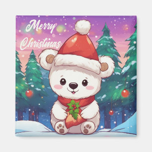 Aimant Joyeux Noël Ourson Polaire Blanc