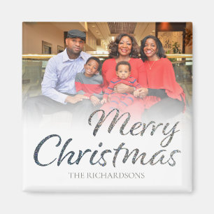 Aimant Joyeux Noël Parties scintillant Argent PLEINE Phot