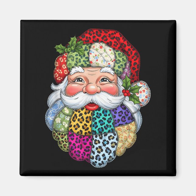 Aimant Joyeux Noël Patchwork Père Noël Face X mas H (Devant)