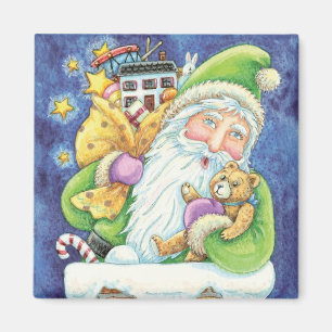 Aimant Joyeux Noël, Père Noël dans la cheminée avec des j