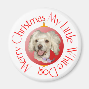 Aimant Joyeux Noël Petit Chien Blanc Caniche / Bichon
