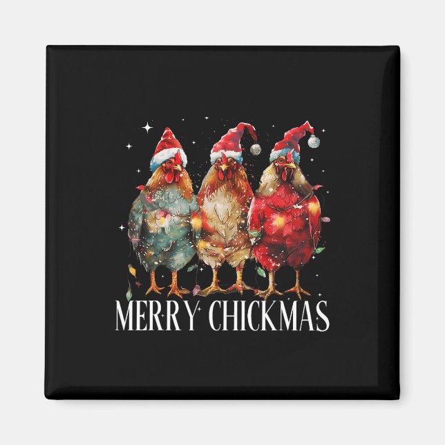 Aimant Joyeux Noël Poulet Feux de Noël Santa Hat (Devant)