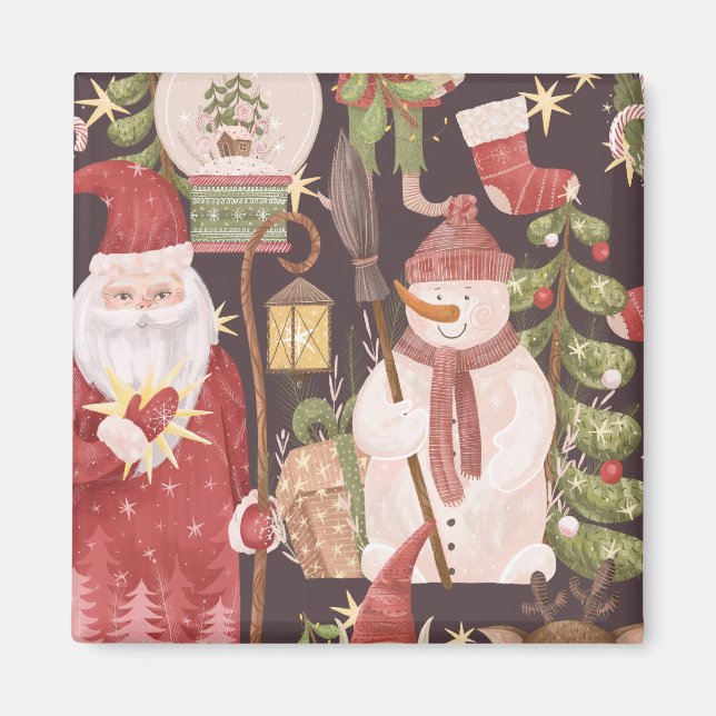 Aimant Joyeux Noël Rétro Père Noël Vintage    (Devant)