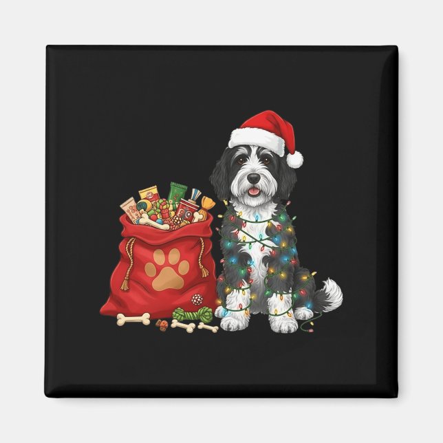 Aimant Joyeux Noël Sheepadoodle Lumières Chien Maman Shee (Devant)