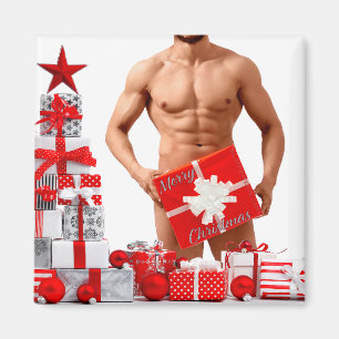 Aimant Joyeux Noël SlipperyJoe rouge blanc argent cadeau