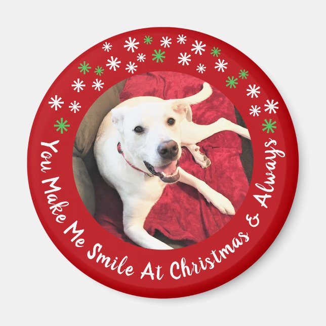Aimant Joyeux Noël Smiling Chien Photo Funny Red Circle (Devant)