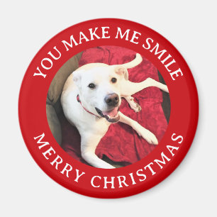 Aimant Joyeux Noël Souriant Chien Photo Funny Rouge rond