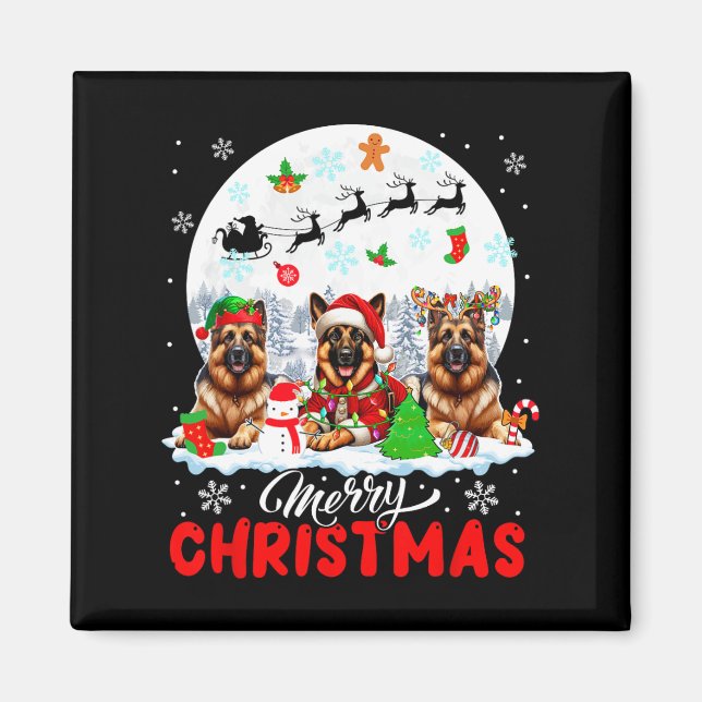 Aimant Joyeux Noël Trois Père Noël Elf Reindeer Allemand  (Devant)