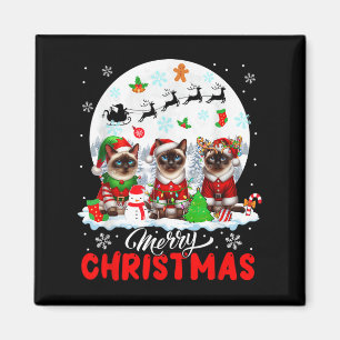 Aimant Joyeux Noël Trois Santa Elfe Renne Chats Siamois