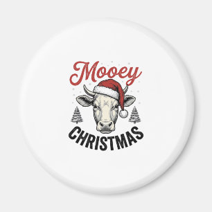 Aimant Joyeux Noël Vache Chapeau de Père Noël Gravure Vin